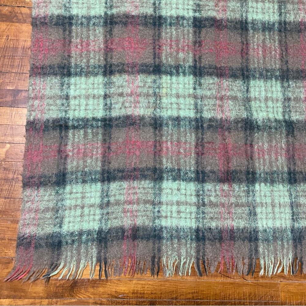 Vintage Glentana Plaid Fringe Throw Blanket 49” X 70” Mohair/Wool Scotland - Picture 6 of 8
